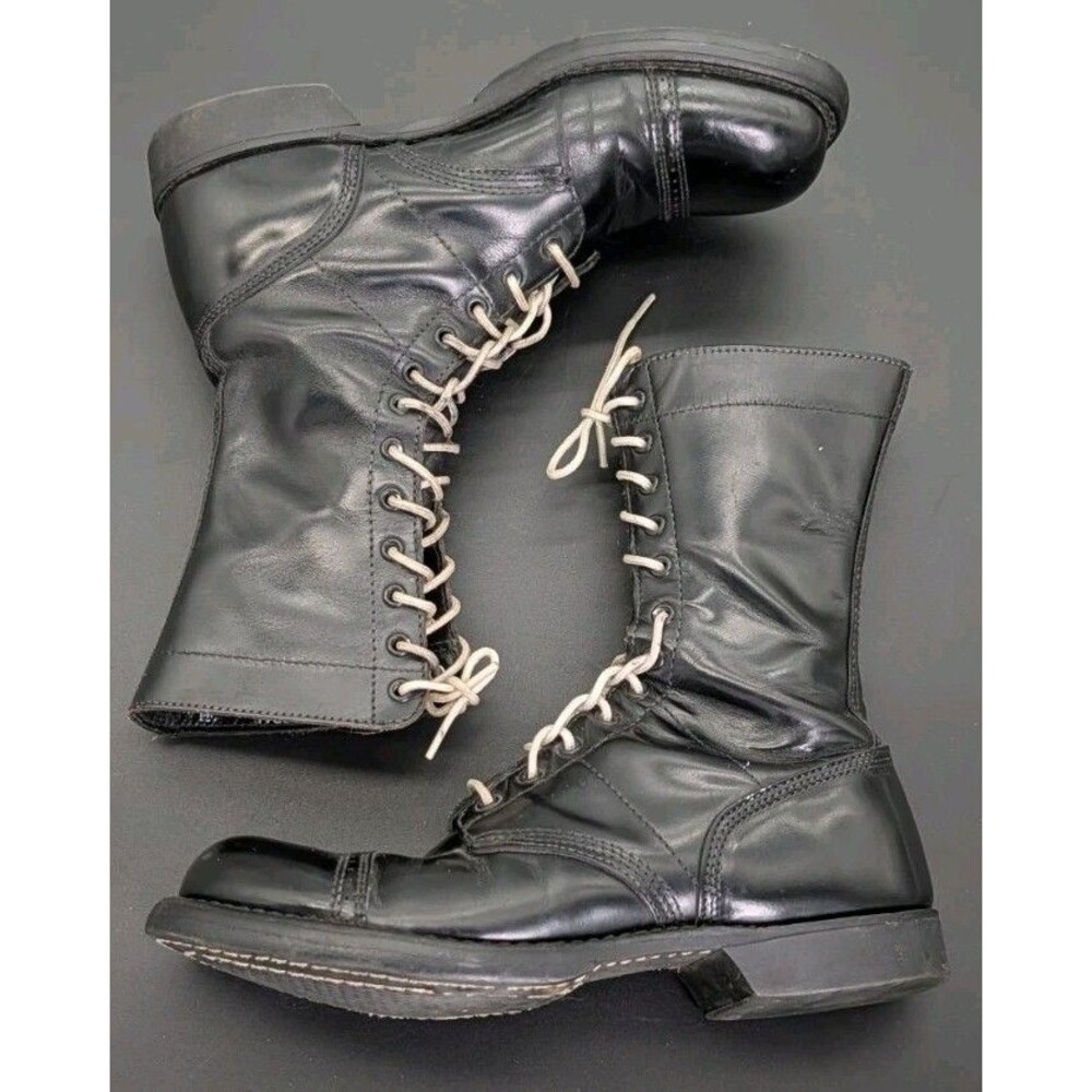 Corcoran Vintage Jump Boots 9D Black Leather Cap Toe Military USA 12" Outsole